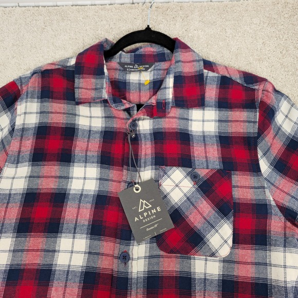 Alpine Design Mens‎ Red plaid Long Sleeve Flannel Button Up Sz Small New - Picture 2 of 8